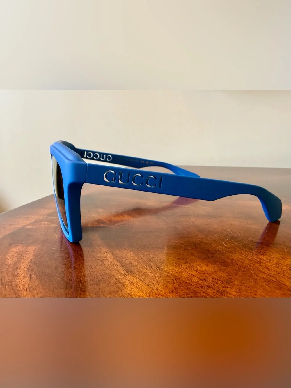 New Unisex GUCCI GG1570S FLAT TOP SUNGLASSES IN BLUE LOGO MIRROR